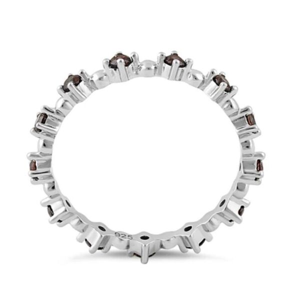 Sterling Silver Eternity Thin Smoky Topaz CZ Ring New - Picture 3 of 4